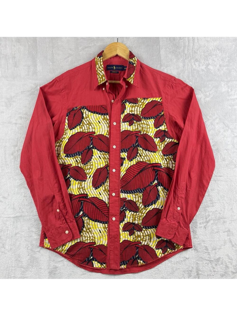 Polo Ralph Lauren Custom Fit African Print Button Up Shirt Men Medium Red Remake